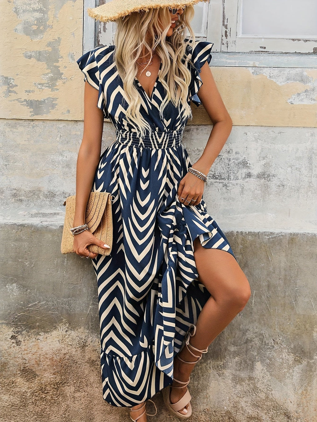 All-over print dress with skirt waist