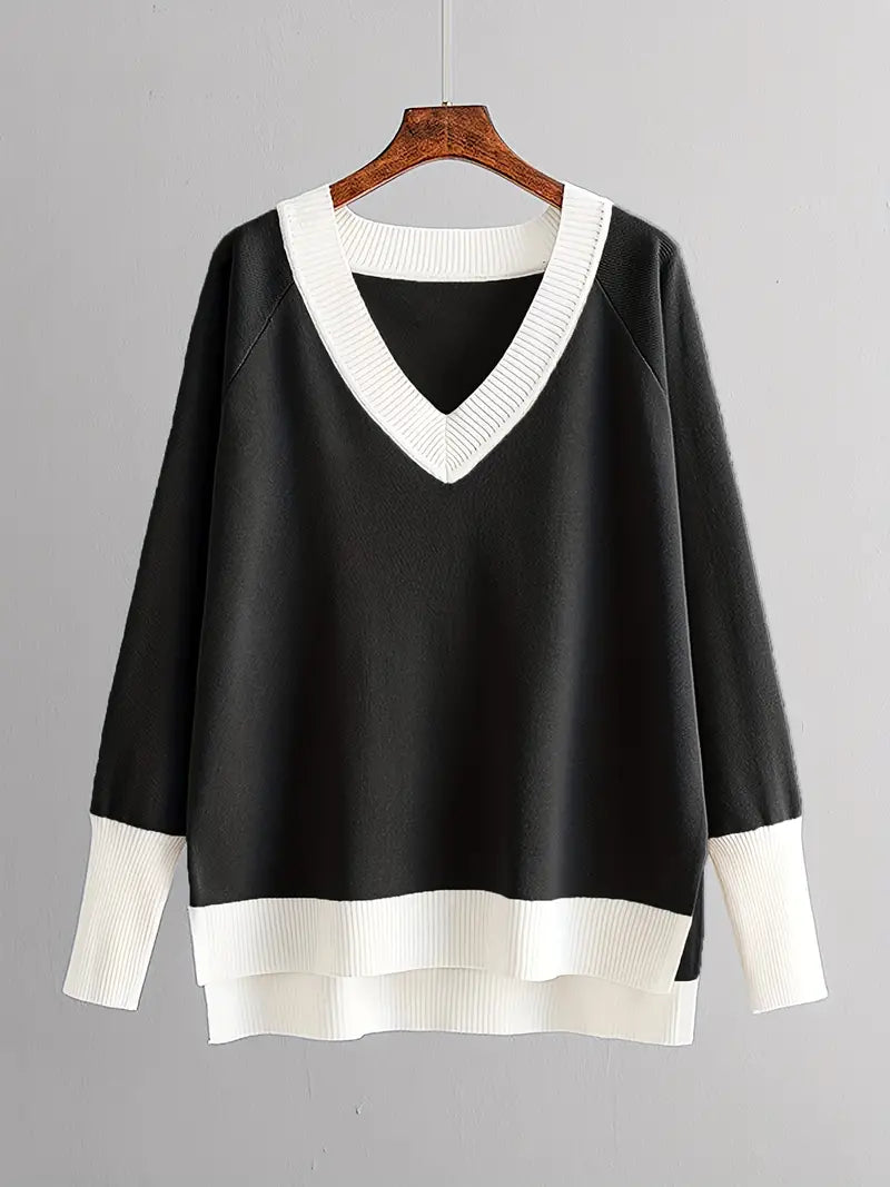 GR | Stylish set consisting of a long-sleeved knit top and V-neck trousers