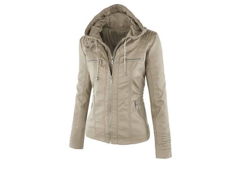 GR | Women's Leather Jacket with Hood