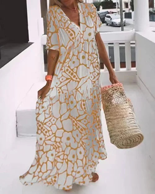Summery new short-sleeved print dress 