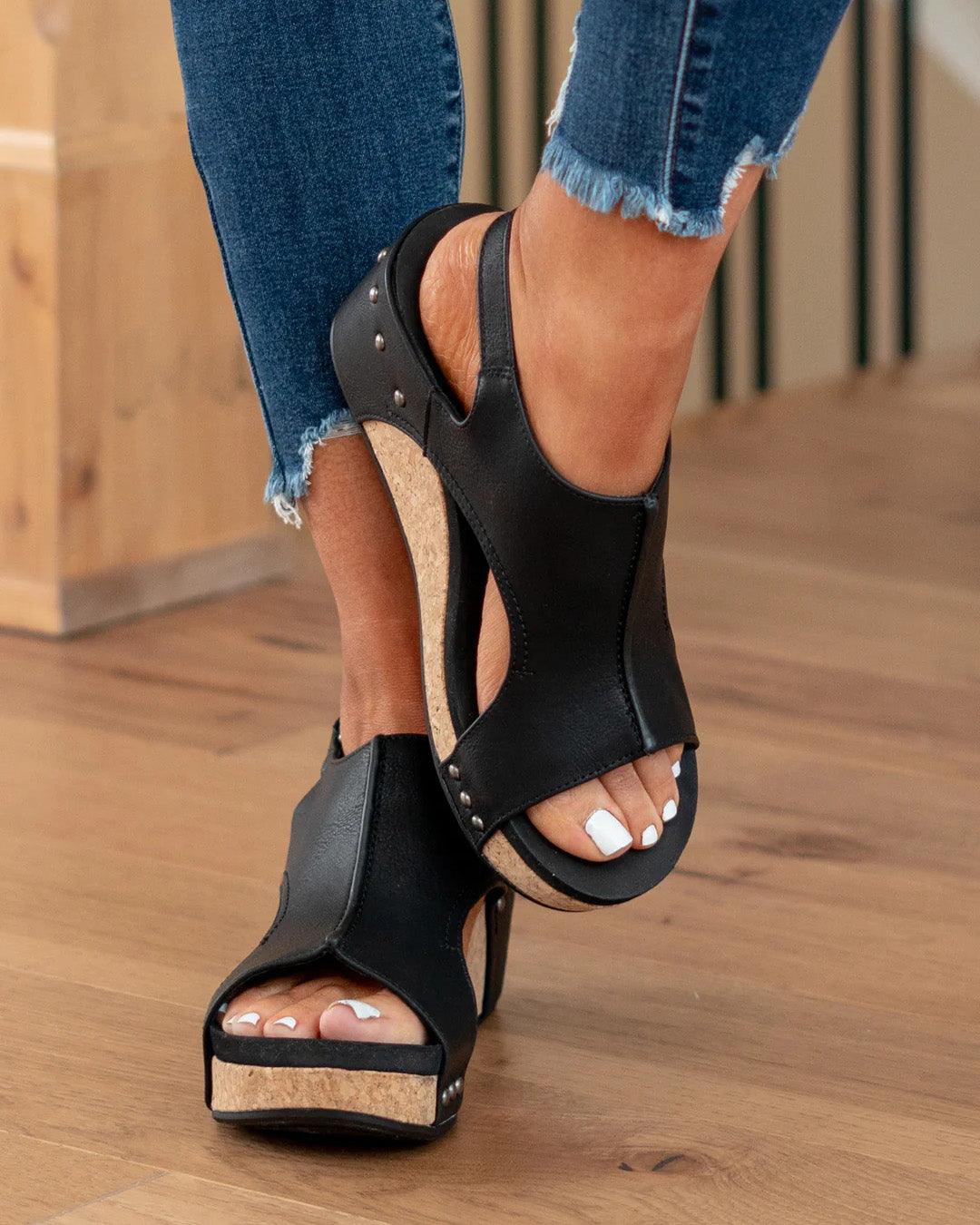 GR - Women's Cork Platform Wedge Sandals with Ankle Strap | Stylish Open Toe Wedge Sandals for Women