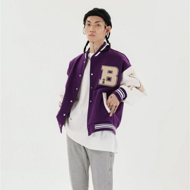 GR | Varsity Streetwear Bomber Jacket with Embroidered Patches