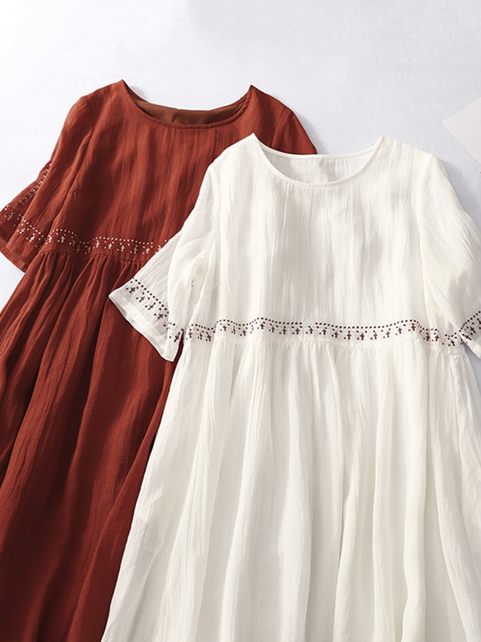 GR | Women's Embroidered Cotton Linen Dress