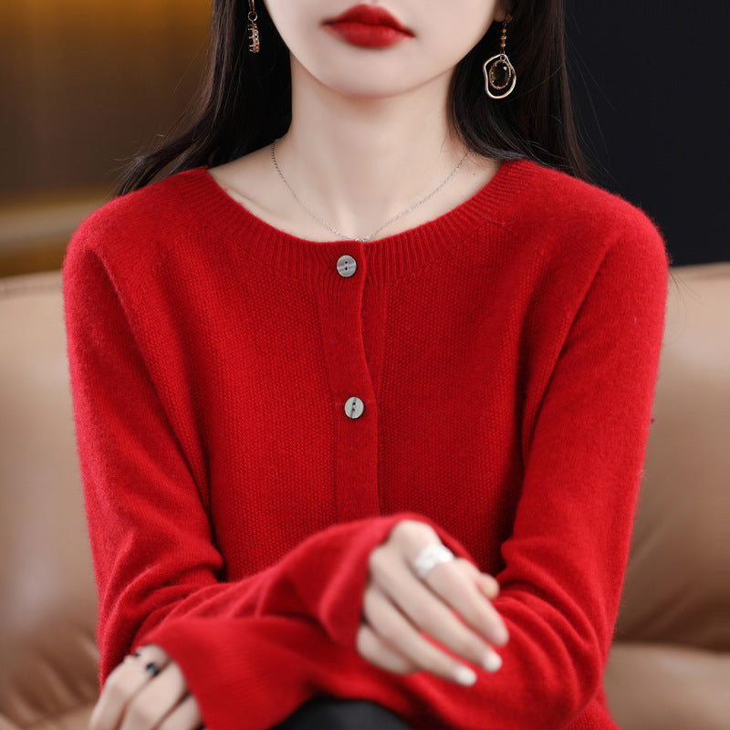 GR | Lockerer Damen Cashmere Strickjacke Mit Rundhalsausschnitt Aus Hochwertiger Veganer Wolle