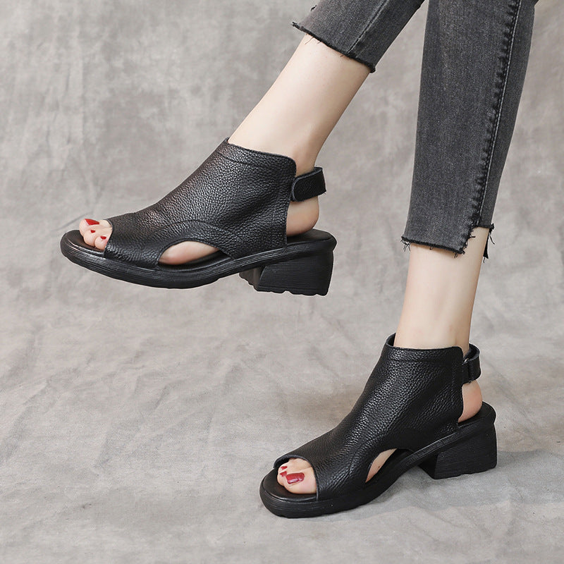 GR | Genuine Leather Retro Artistic Women's Sandals Mid-High Soft Sole