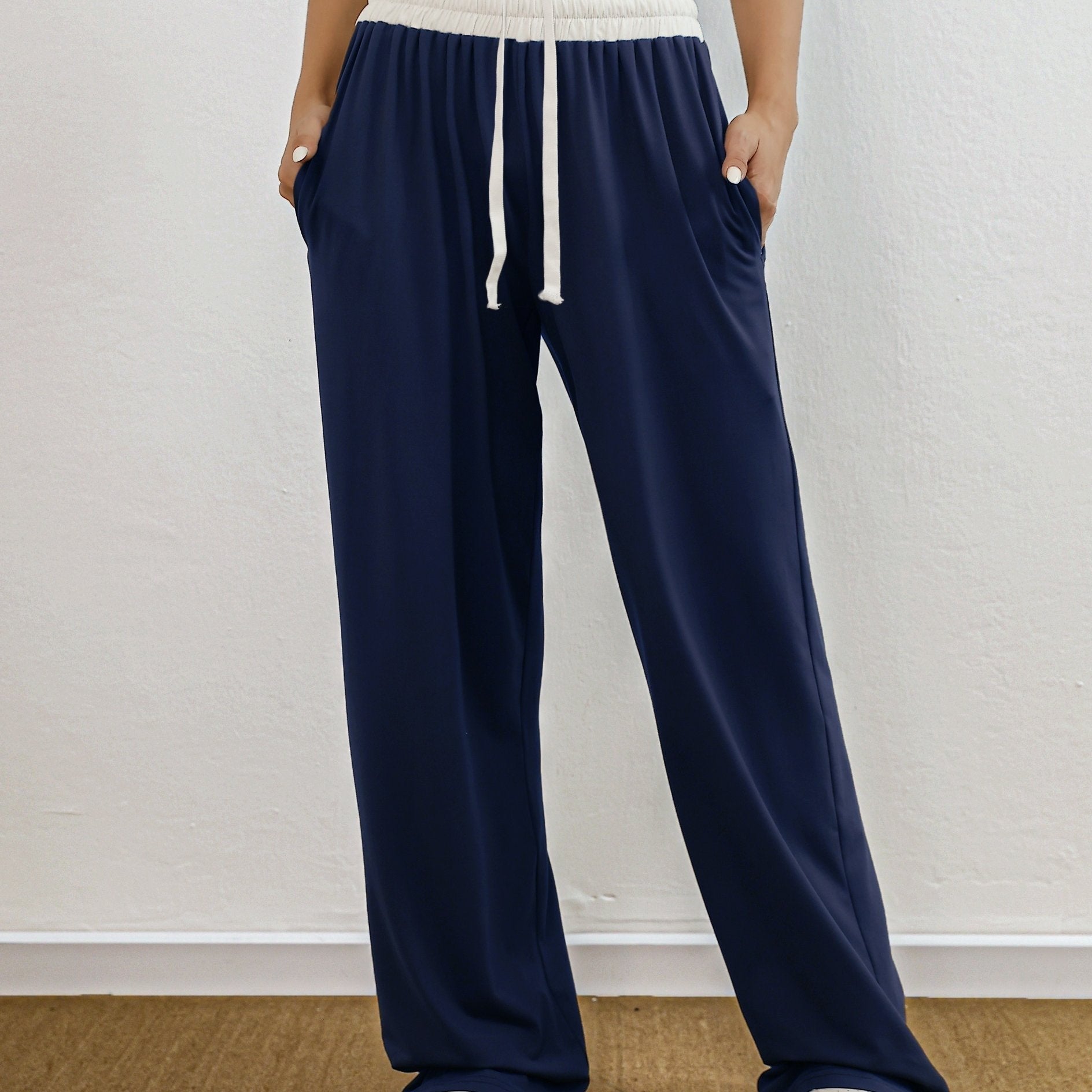 GR | Hohe Stretch Farbkombination Trainingshose Mit Taschen