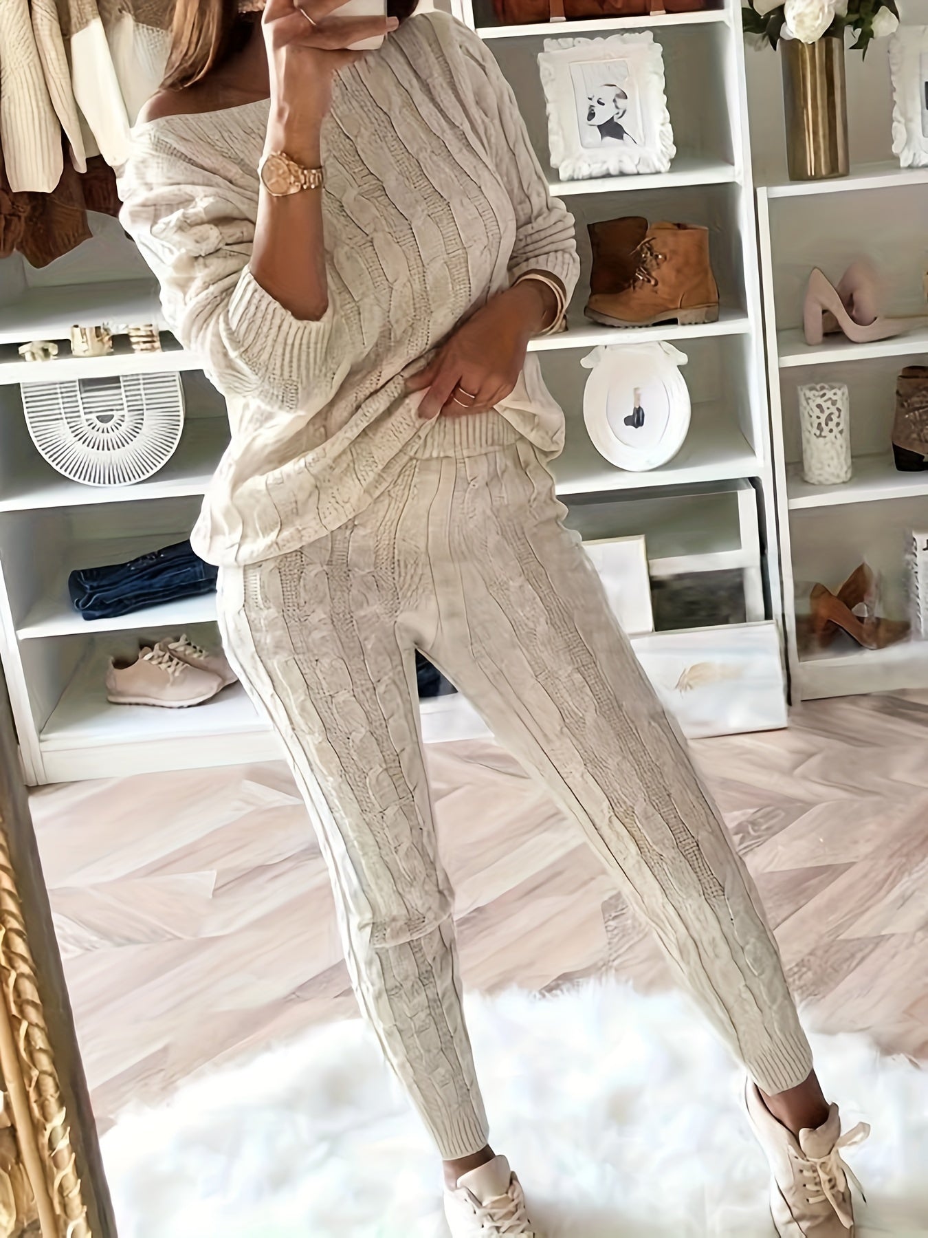 GR Knitted Matching Sweatshirt & Trousers Outfit Two-Piece Set