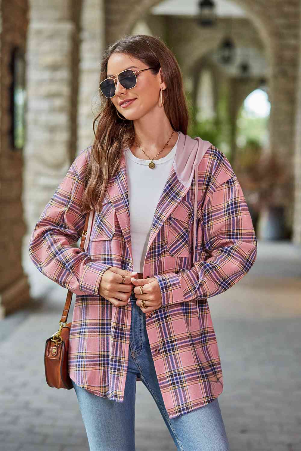 GR | Checkered long-sleeved hooded jacket