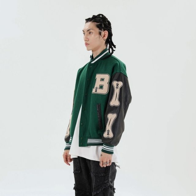 GR | Varsity Streetwear Bomber Jacket with Embroidered Patches