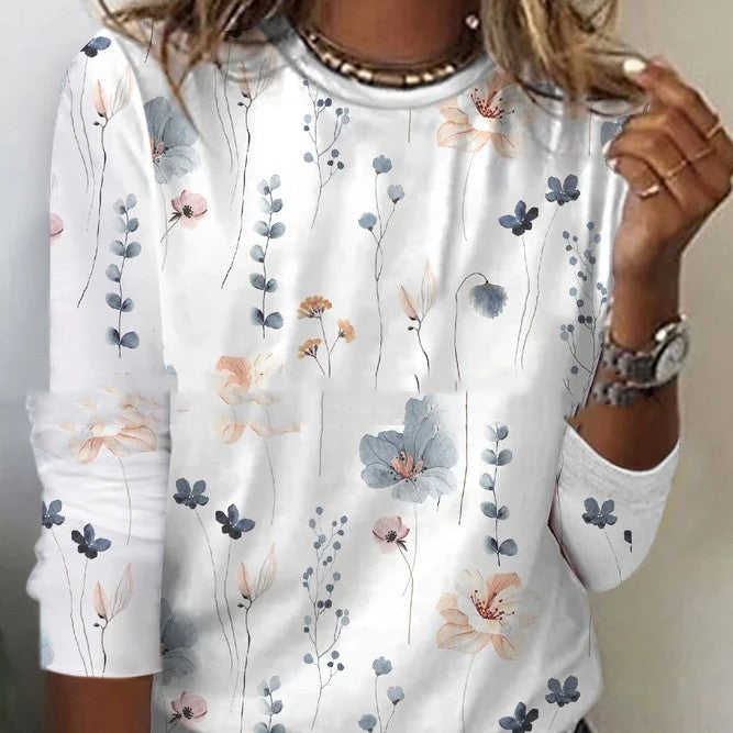 GR | T-shirt Mit Blumendruck Und Rundhalsausschnitt Für Den Frühling
