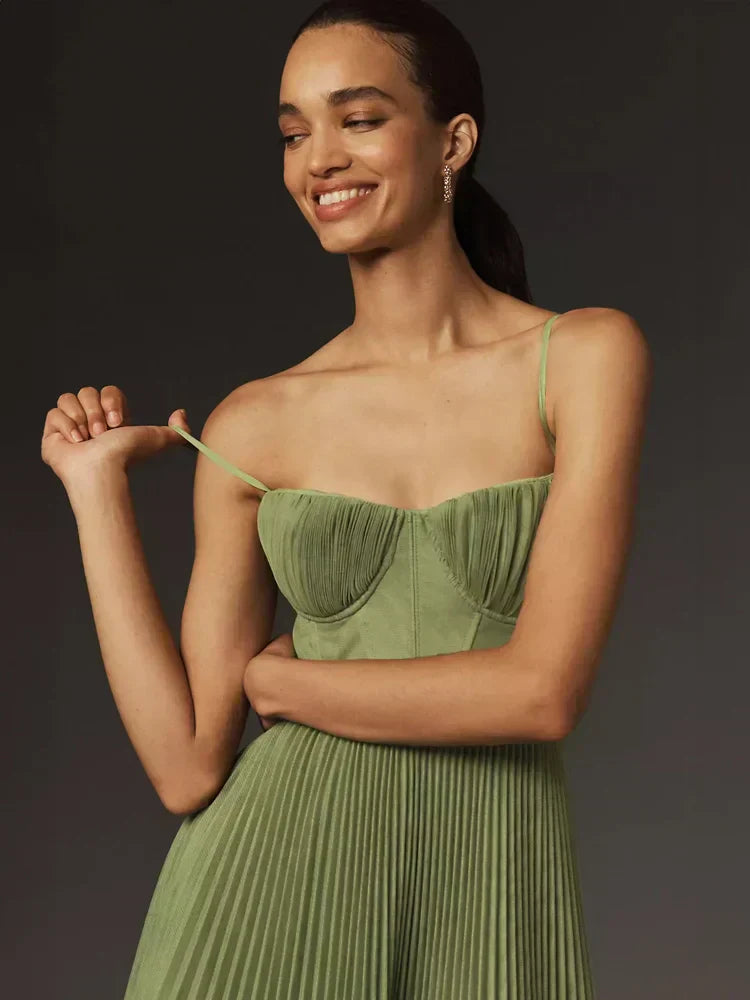 GR | Midi Ärmellos Kleid Mit Gefälteltem Tüll-Bustier