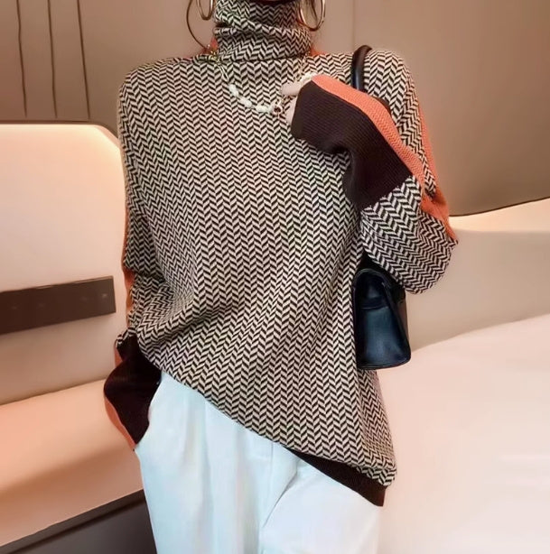 GR | Rollkragenpullover im Farbblockdesign