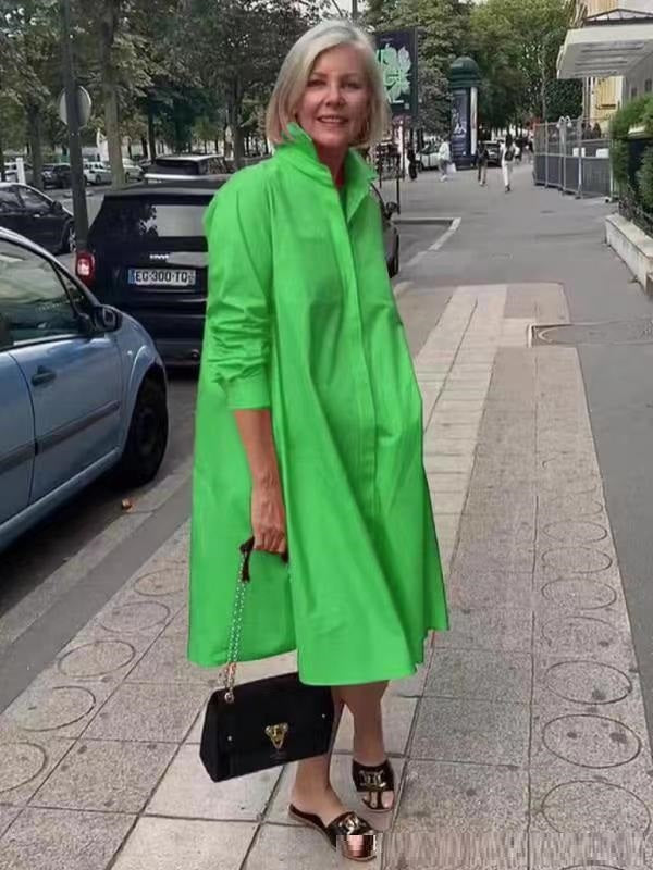 GR | Shirt dress with turn-down collar & three-quarter sleeves
