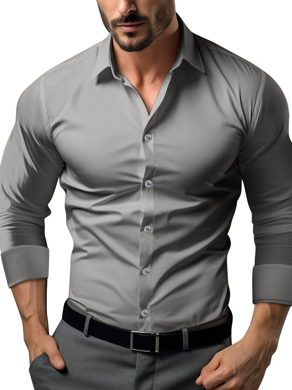 GR | Slim Fit Einfarbiges Baumwollhemd