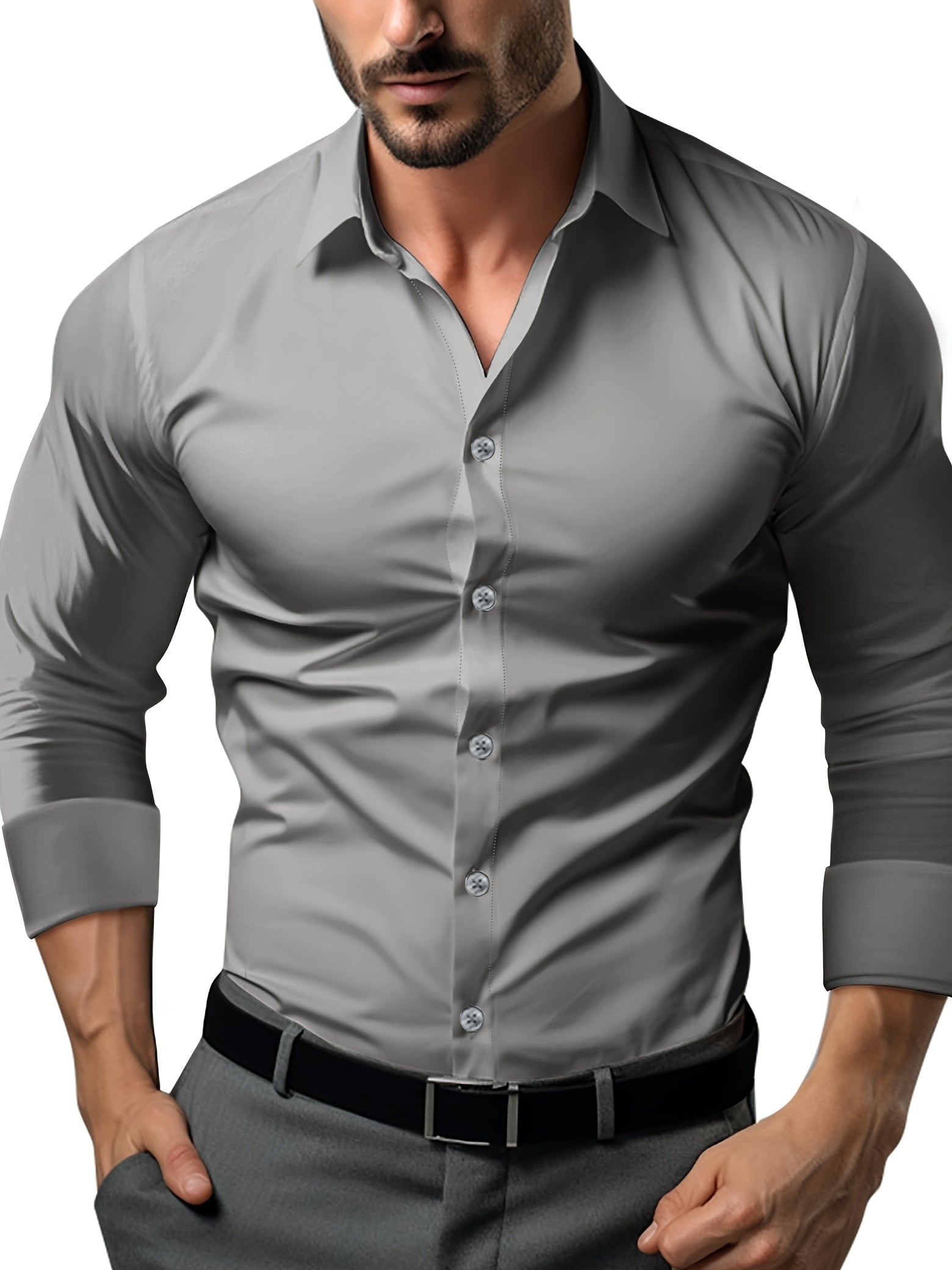 GR | Slim Fit Einfarbiges Baumwollhemd