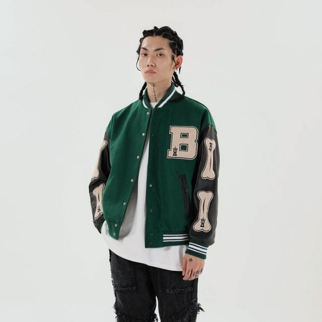 GR | Varsity Streetwear Bomber Jacket with Embroidered Patches