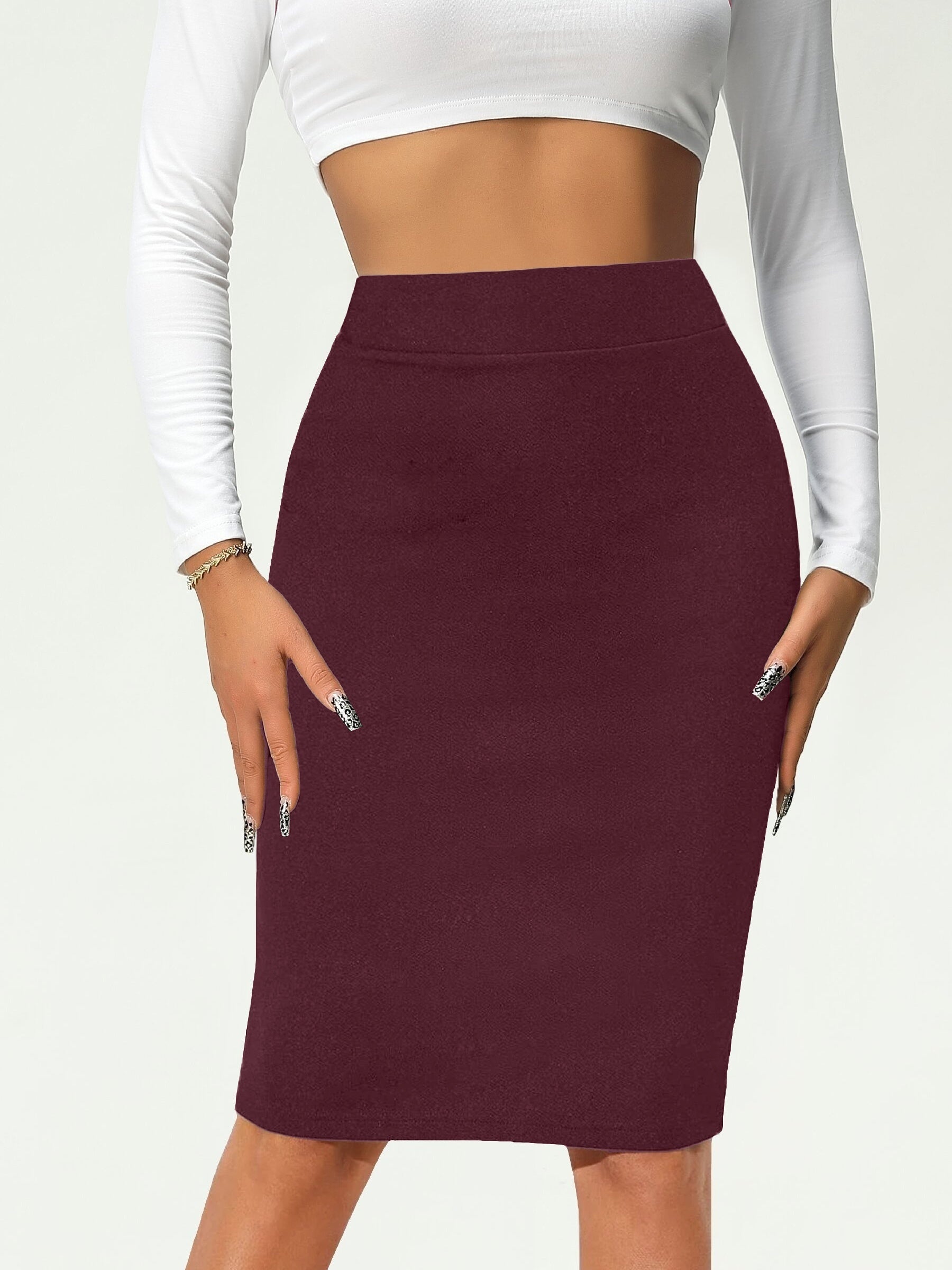 GR | Solid Color High Waist Pencil Skirt
