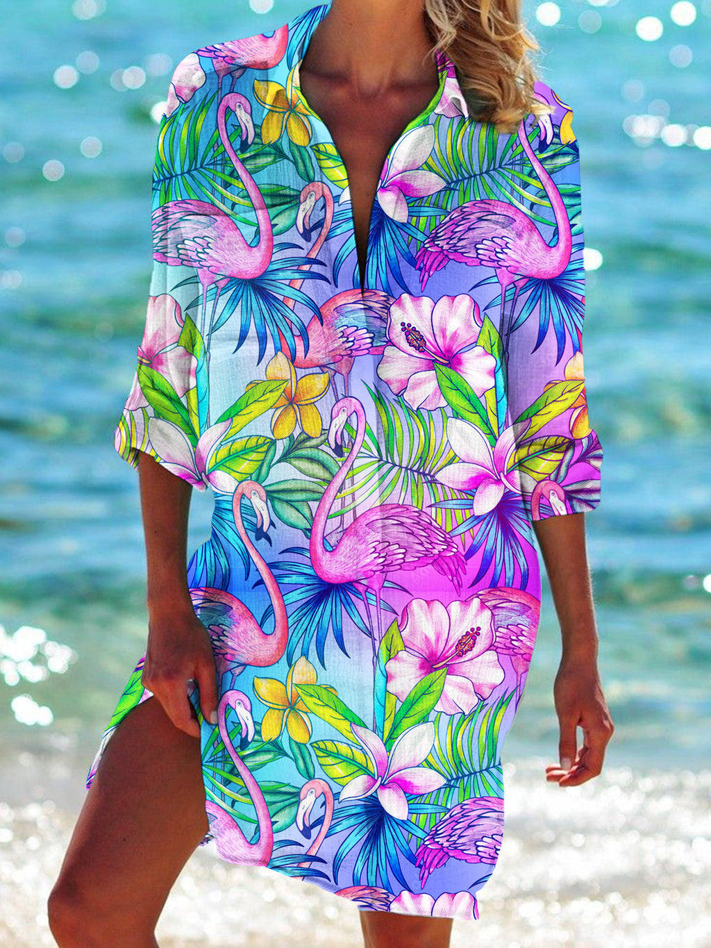 GR | Bikini Jacket Shirt Swimsuit Cardigan Women's Clothing Print Holiday Beach Shirt