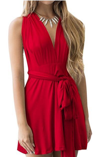 GR | Damen Schichten Wickelstil Mini Sonnenkleid