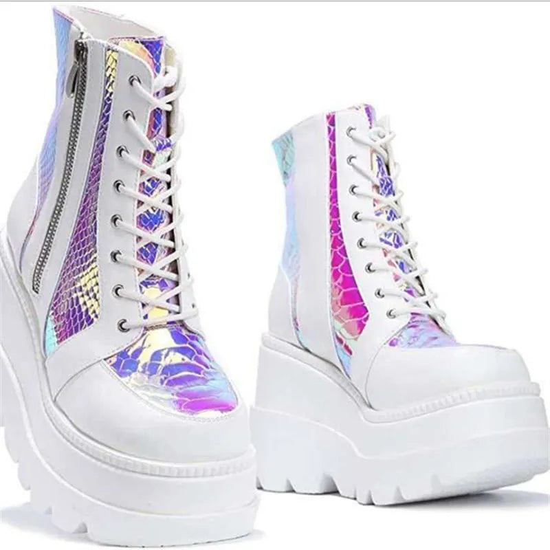 GR | Colorblock lace-up boots with high heels