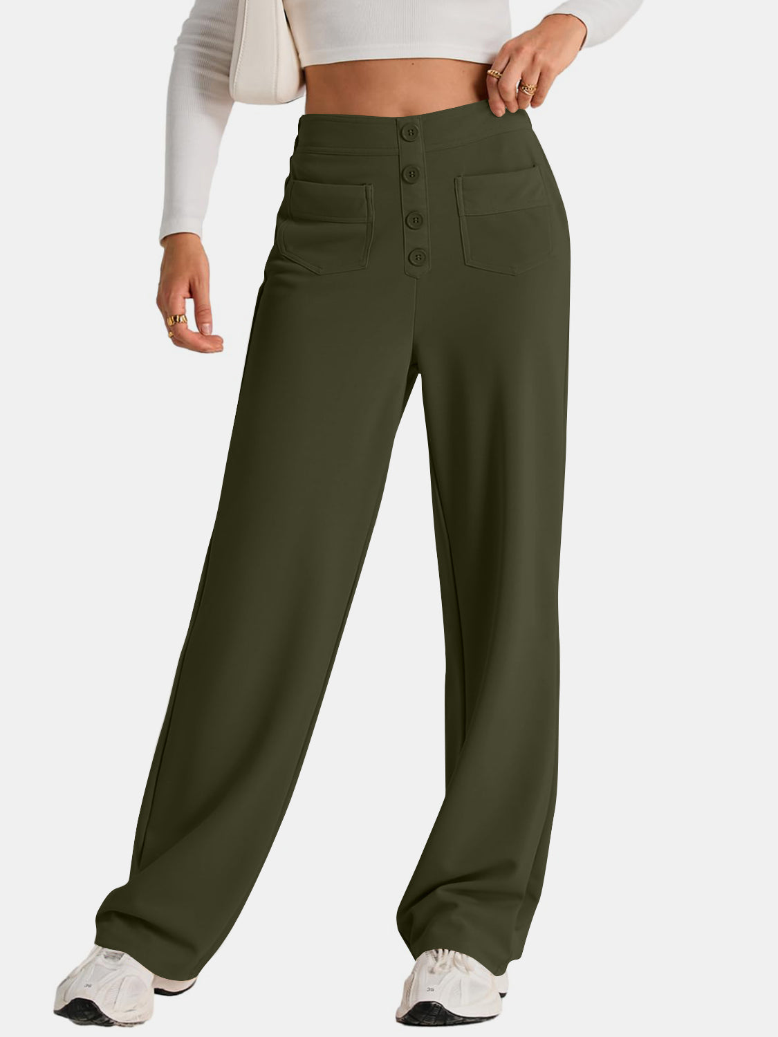 GR | Wide-waisted trousers with pockets, elegant and comfortable