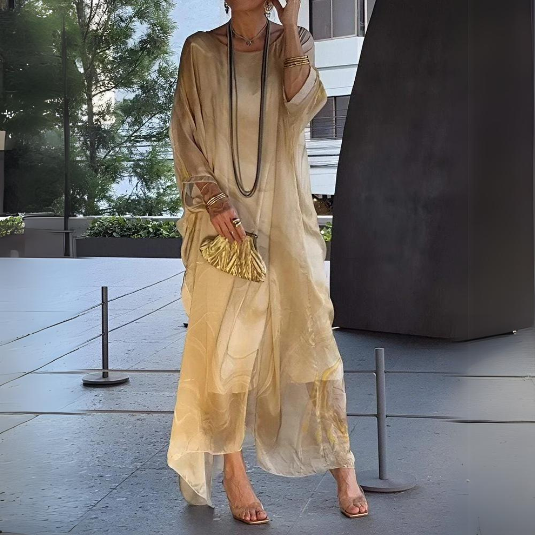 GR | Schlankmachendes Seidenchiffon-Eleganzkleid