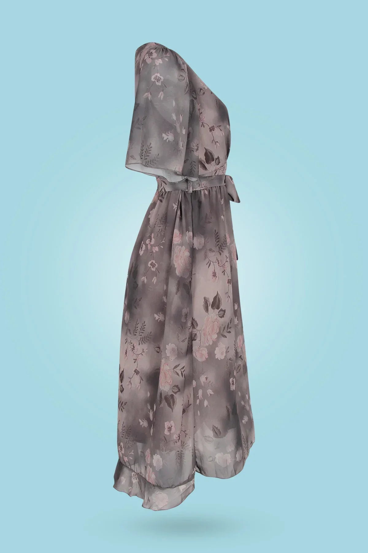 GR | Midikleid mit Blumenmuster und V-Ausschnitt