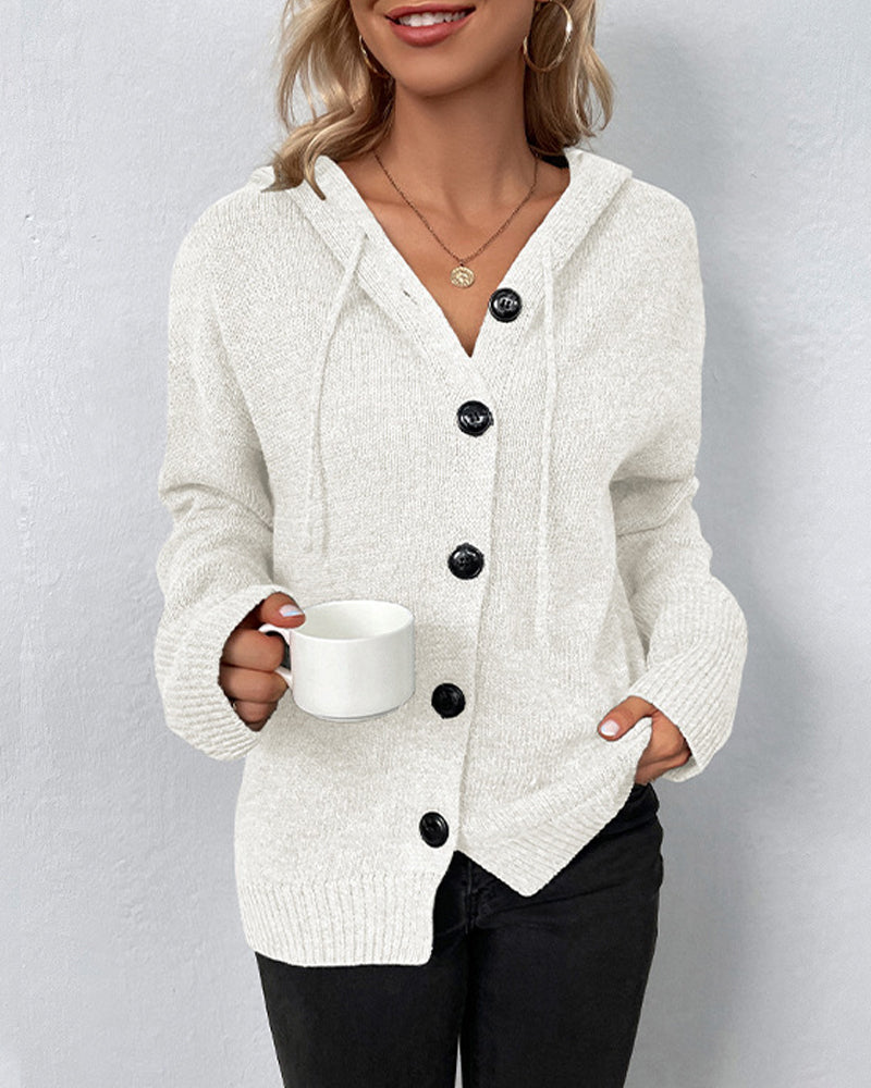 Corina™ - Solid color cardigan with hood and laces