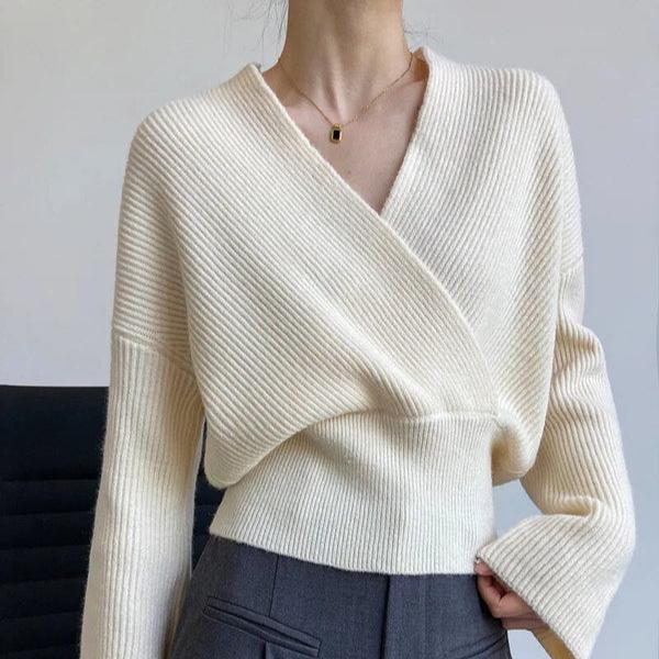 GR | Classic autumn wrap sweater with statement neckline for women