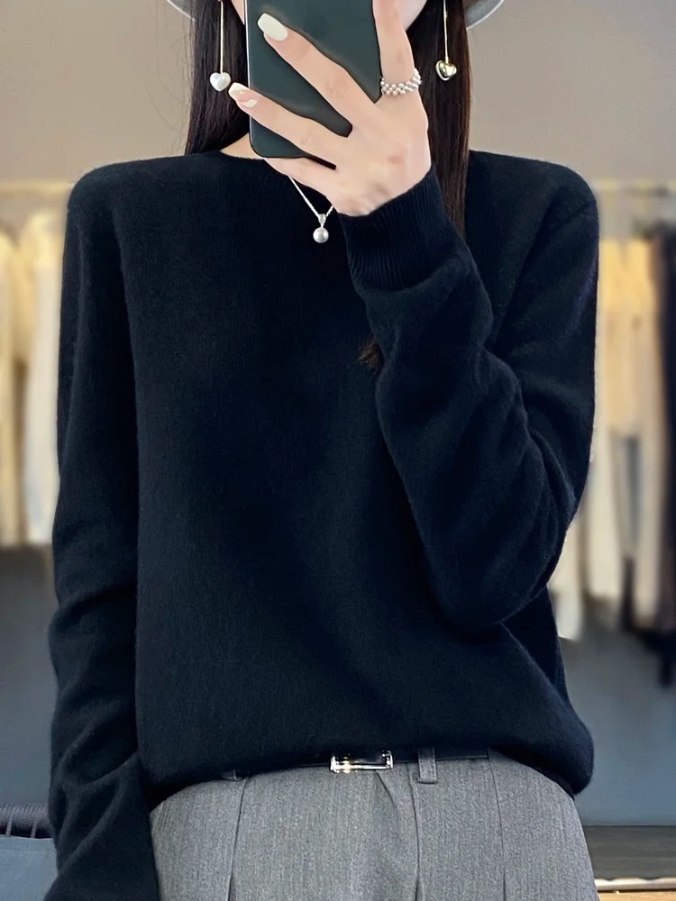 GR | Kaschmir Pullover Damen Runder Ausschnitt Weicher und Eleganter Strickpullover