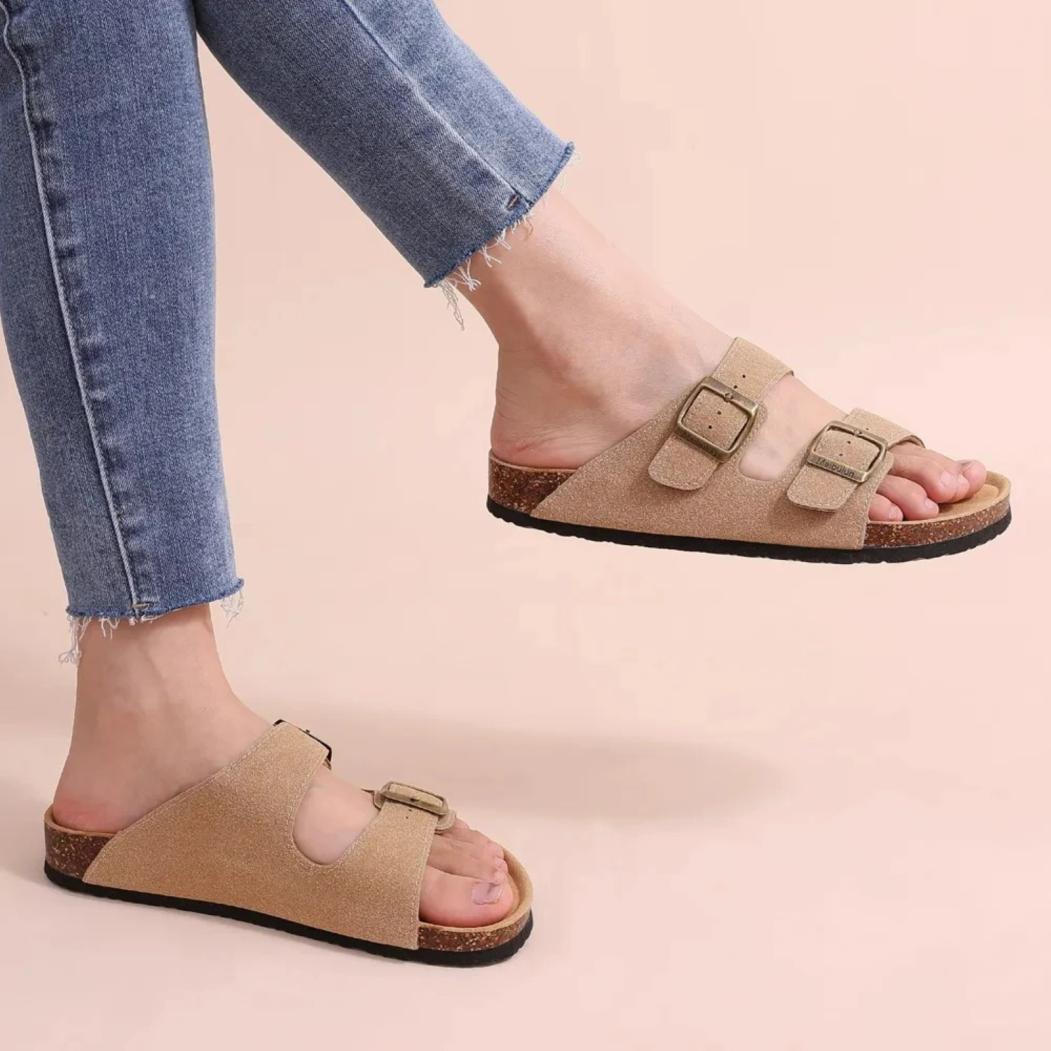 GR | Suede Women's Sandals with Double Strap