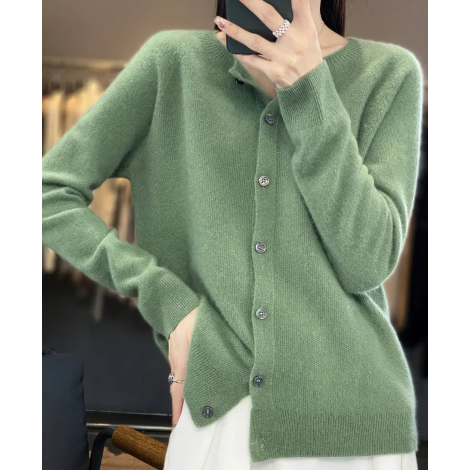 GR | Damen-Strickjacke Mit O-Ausschnitt Aus 100 % Reiner Merinowolle, Kaschmirpullover