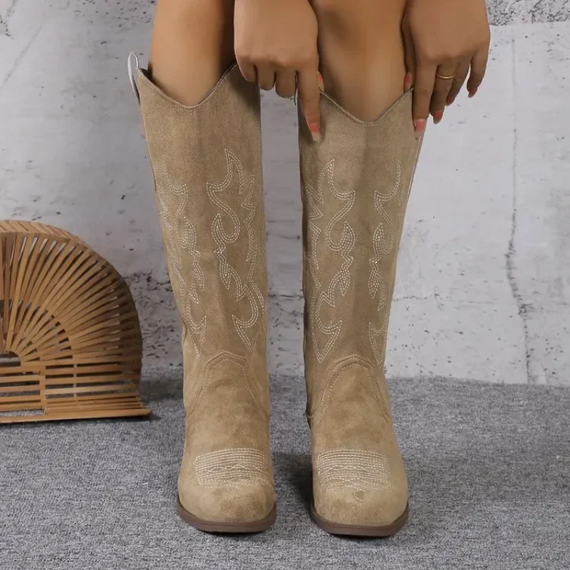 GR | Suede Western Boots with Embroidered Details Cowboy Boots Women's