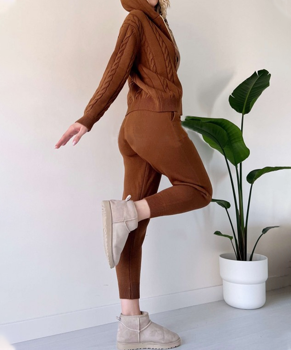 GR | teilige gestrickte Lounge-Set - trendiger Hoodie und Jogginganzug für Damen