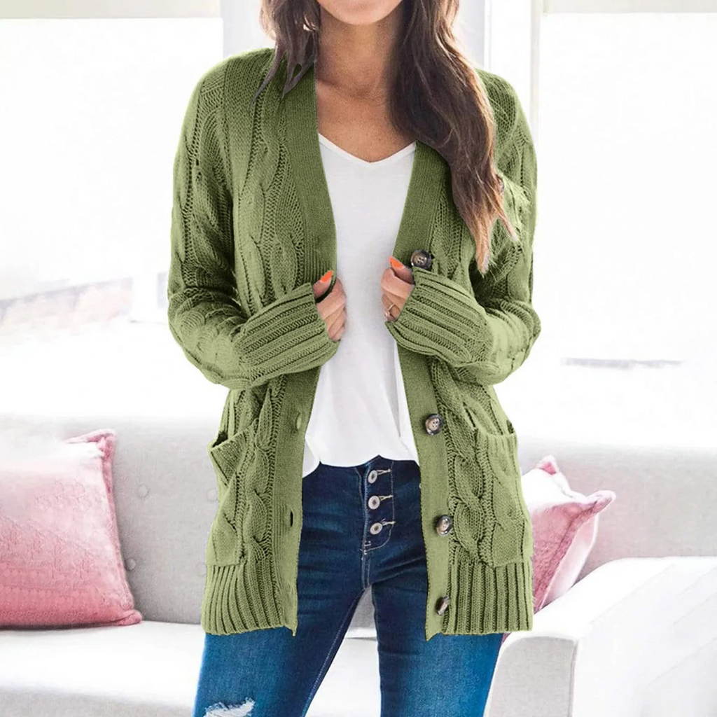 GR | Stylische Lange Strickjacke Für Damen Mit Knopfleiste