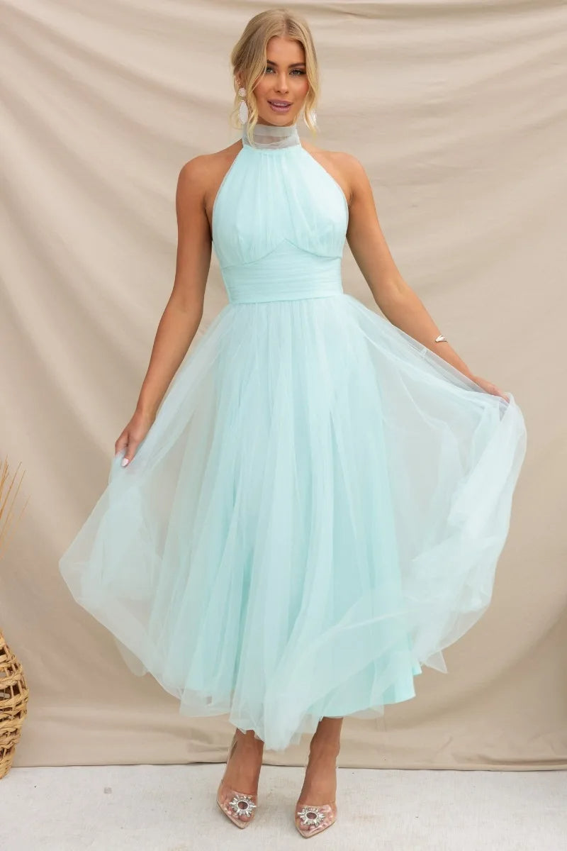 GR | Halter Tüll Midi Kleid