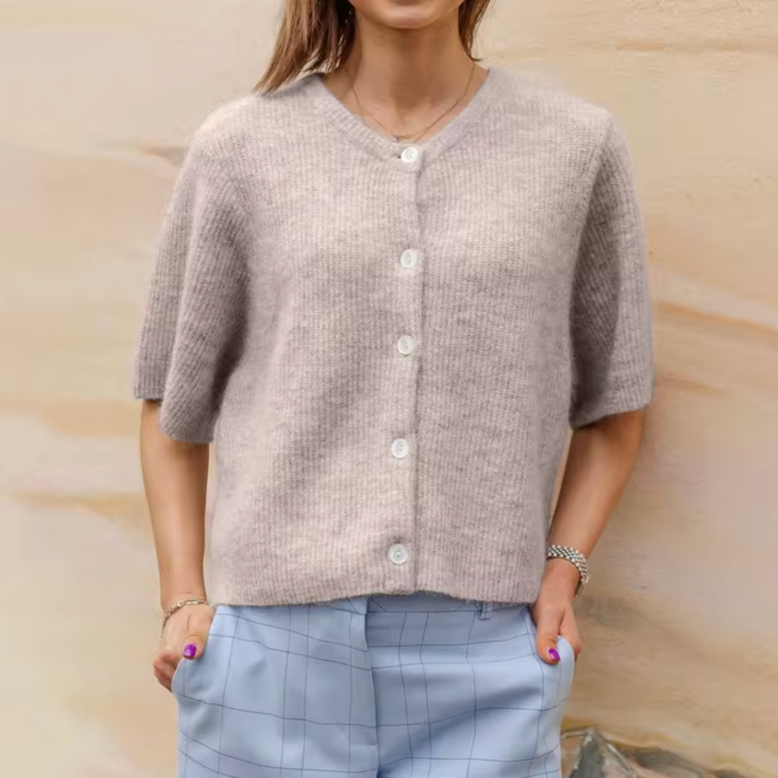 GR | Short Knit Cardigan with Buttons for Women