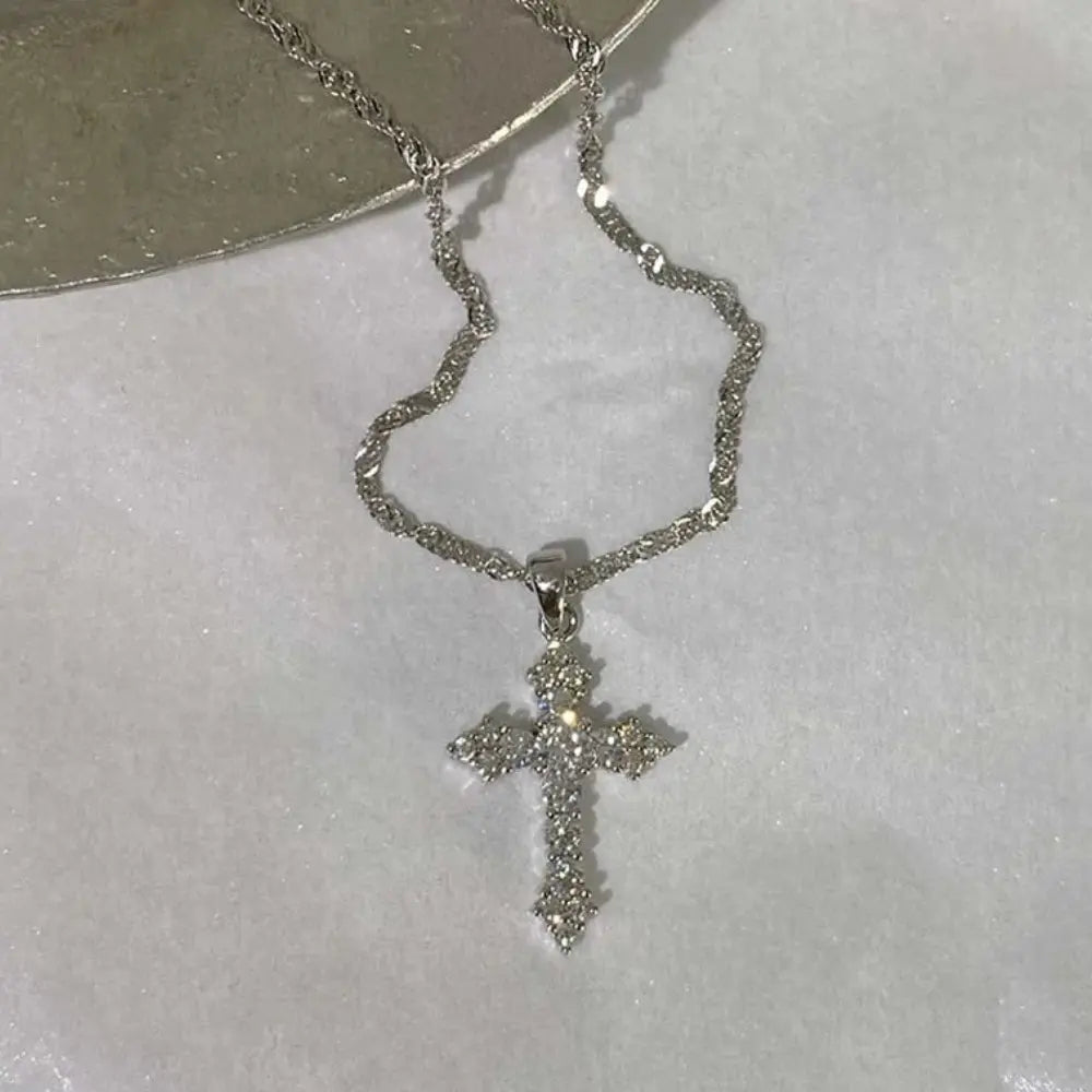 GR | Crystal Zircon Cross Pendant Necklace for Women