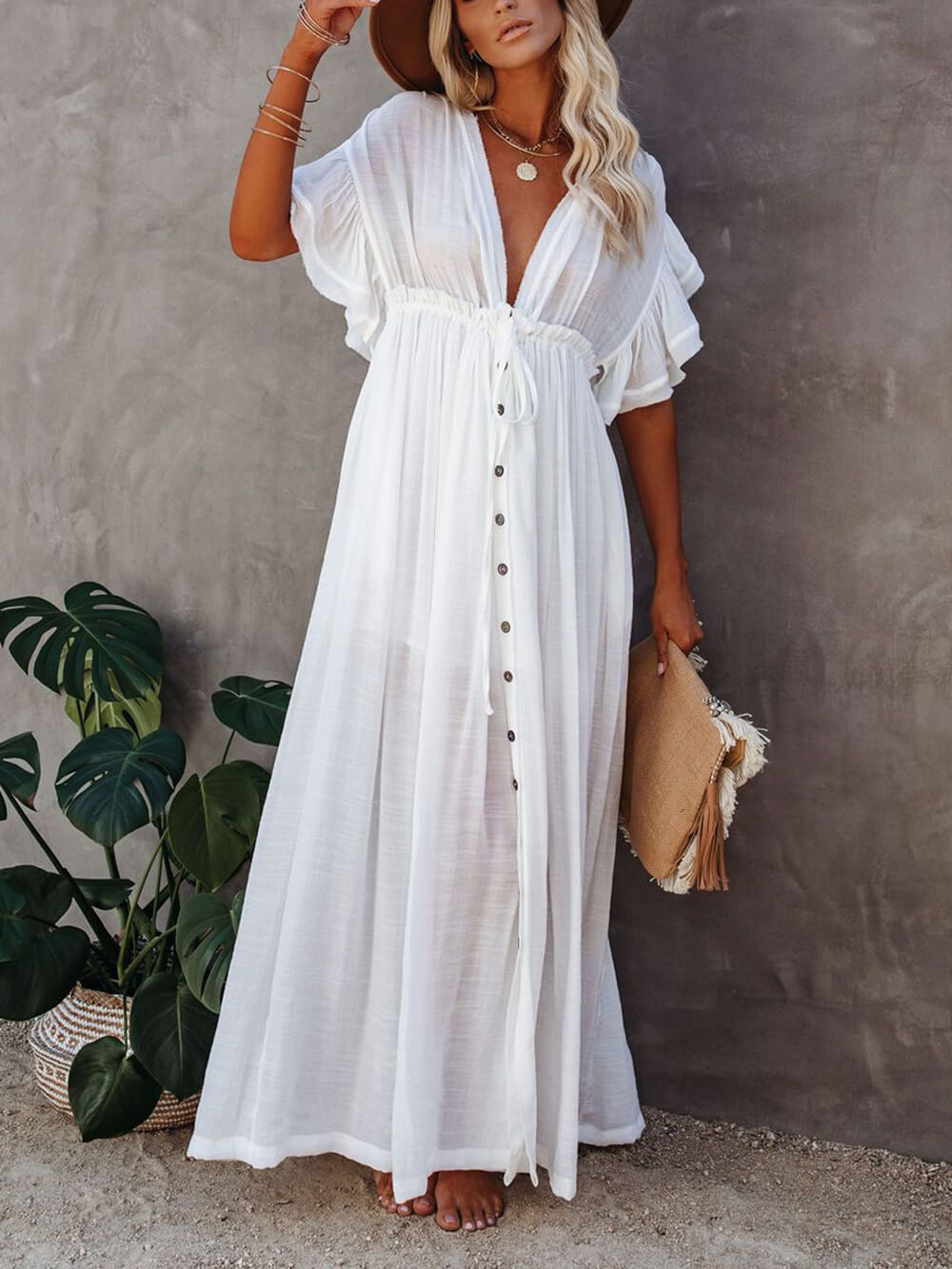 GR | Style Maxi Dress with Flutter Sleeves for Women