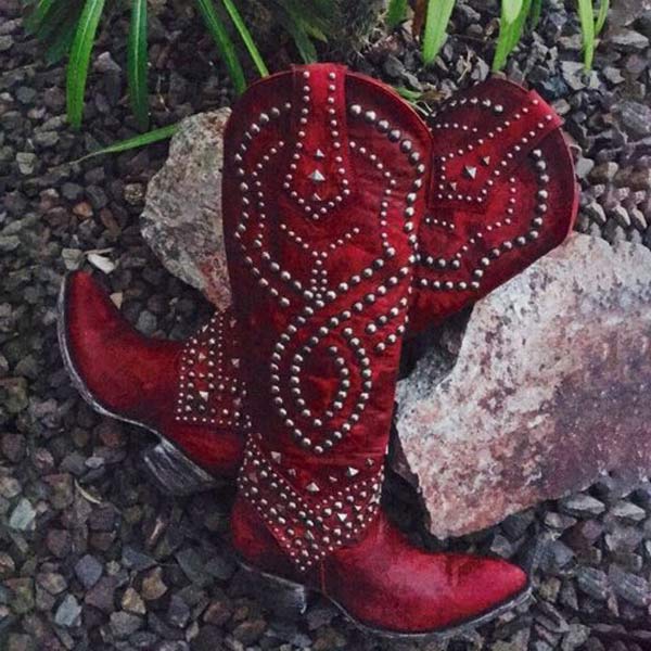 Lilybell - High boots with metallic studs and a cut-off heel
