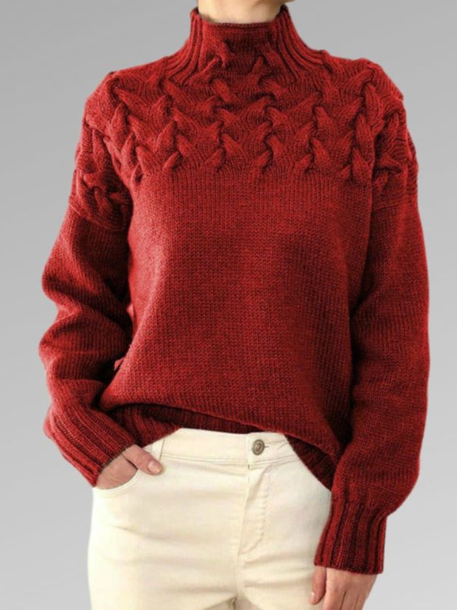 GR - Women's high collar cable knit sweater