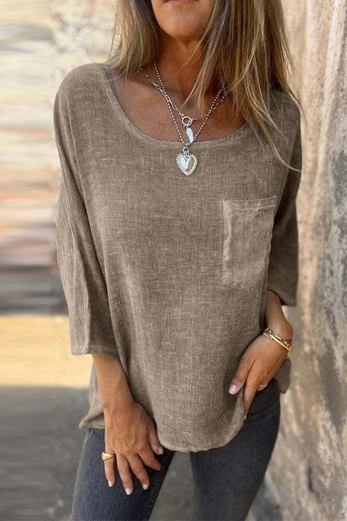 GR | Rosiedress 3/4 Sleeve with Pockets Cotton Linen Casual T-Shirt