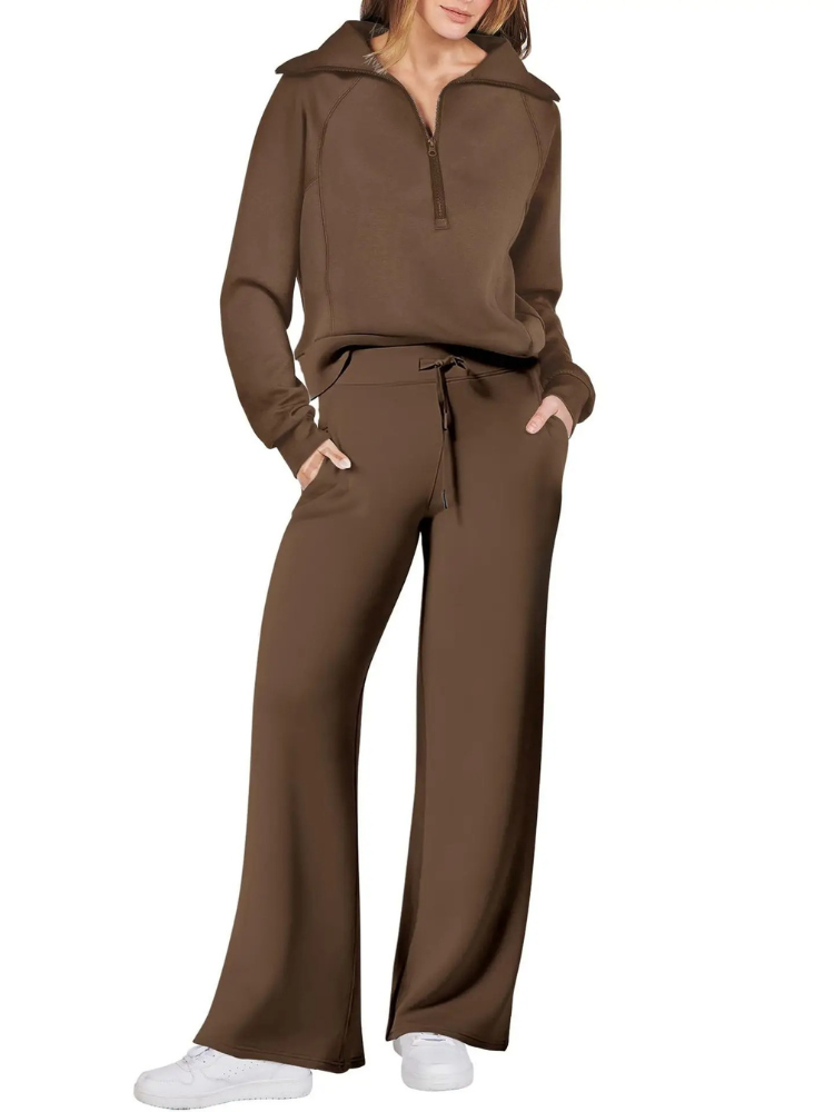 GR | Comfortable women's loungewear set with stand-up collar and drawstring, modern set