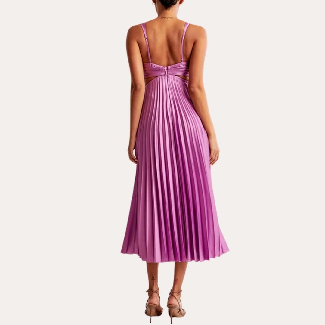 GR | Midi Kleid Ärmellos V-ausschnitt Twist Front & Cut Out Detail Plissierter Rock