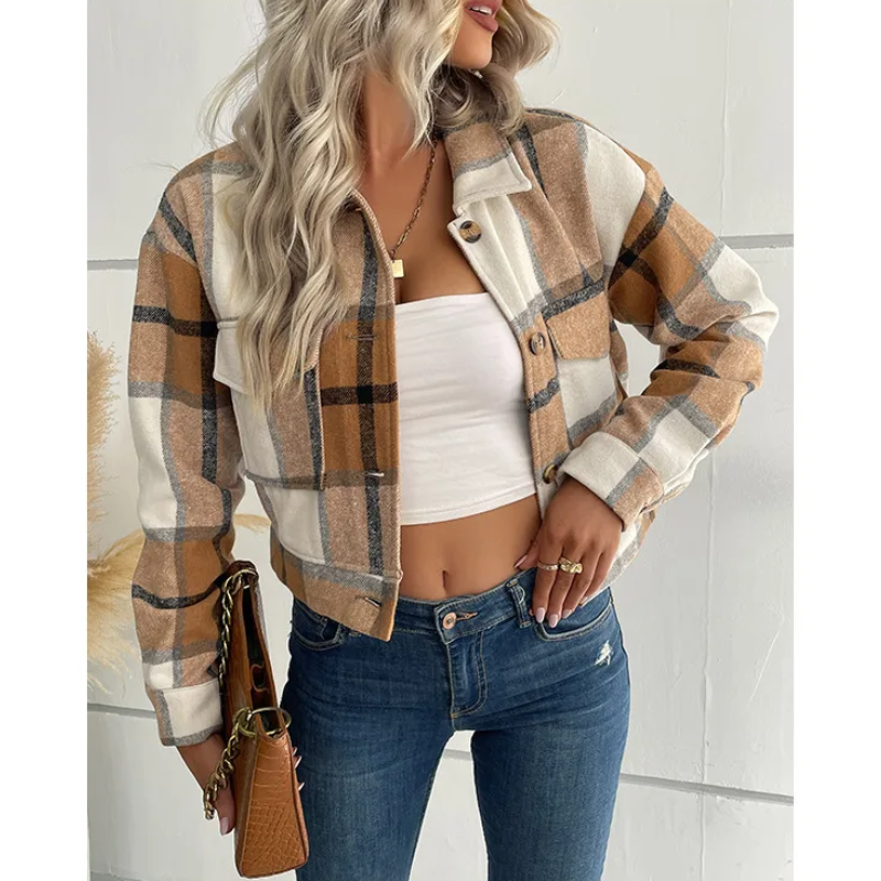 GR | Long-sleeved bomber jacket with check pattern and buttons