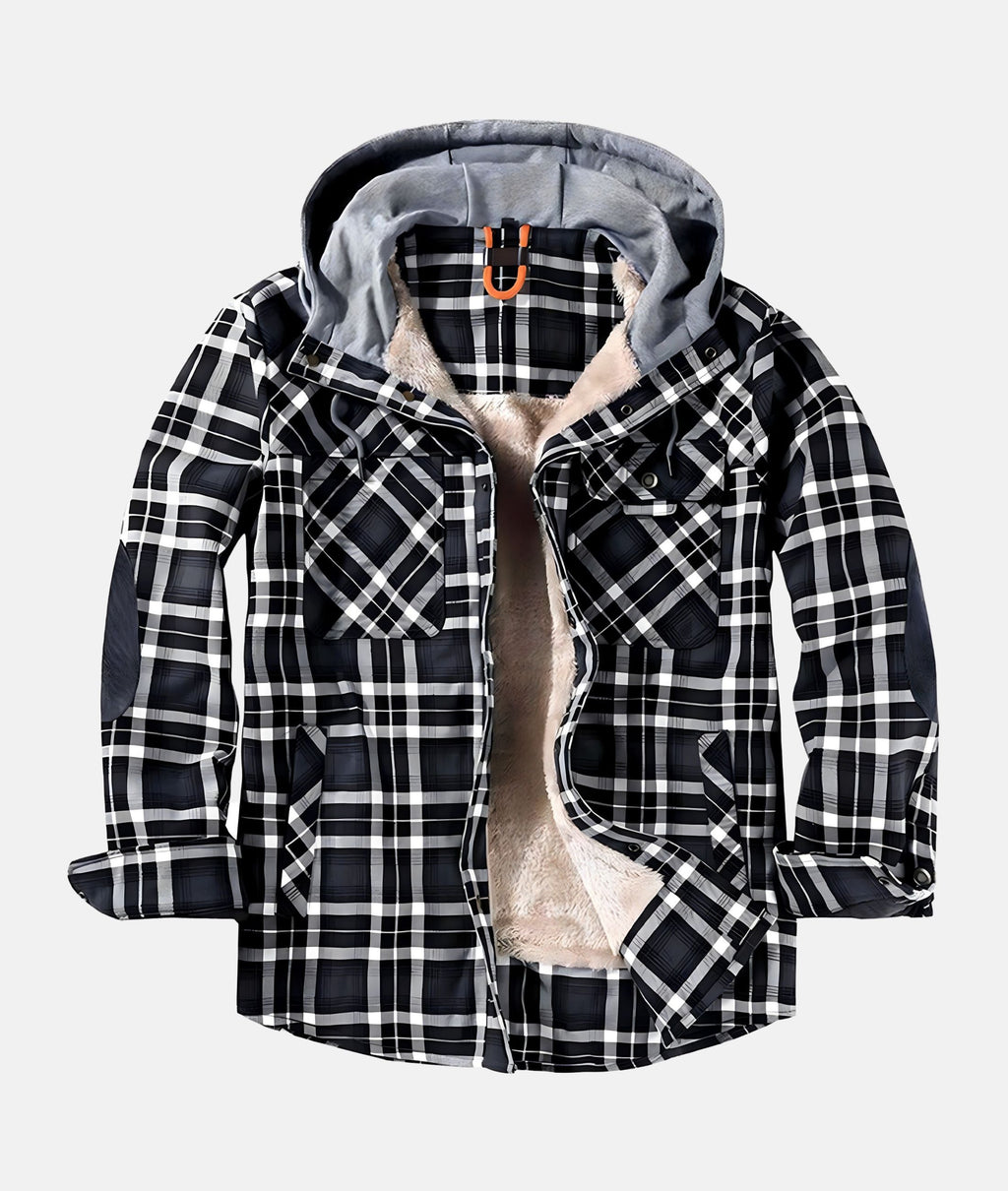 GR | Checkered flannel jacket with hood and faux fur lining