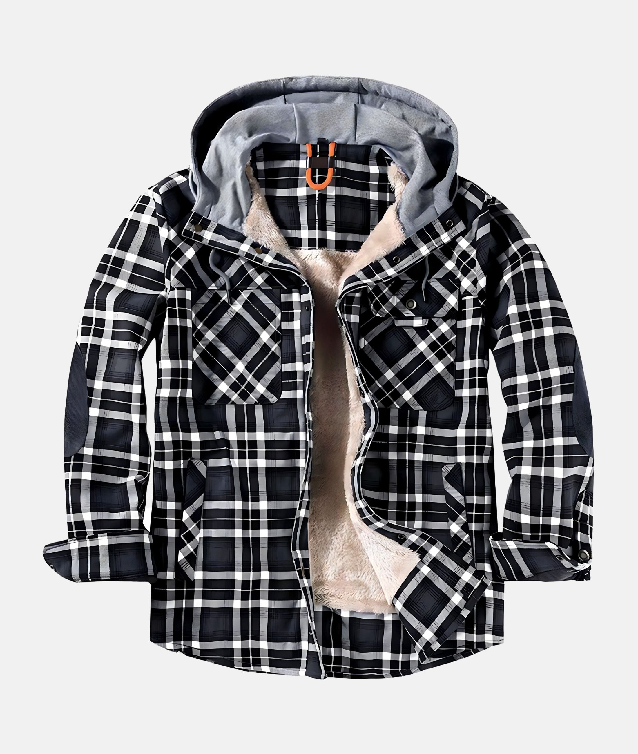 GR | Checkered flannel jacket with hood and faux fur lining