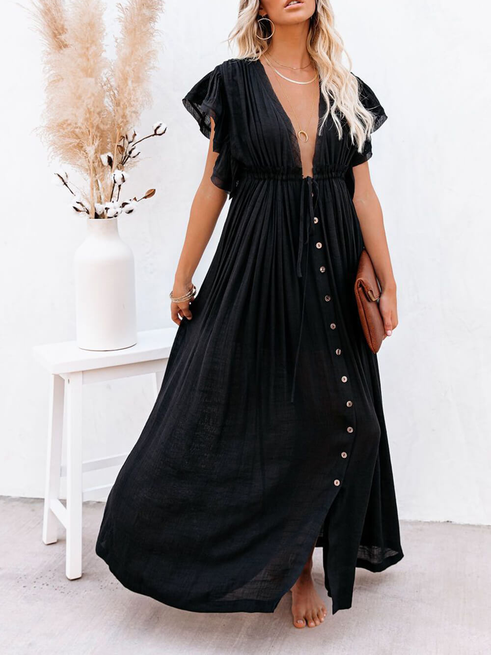 GR | Stylish maxi dress with flutter sleeves for women