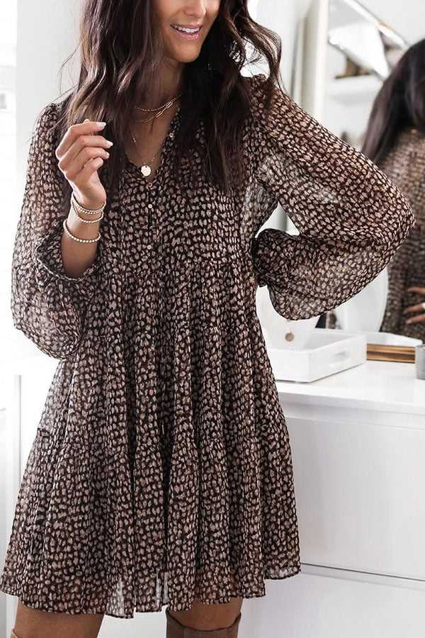 GR | Traum Tage Leopardenprint Babydoll Mini Kleid
