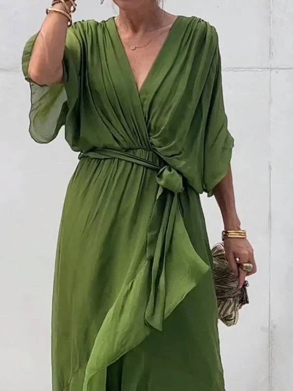 GR | stilvolles und elegantes Chiffonkleid mit V-Ausschnitt